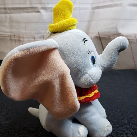 Disney Small Dumbo Plush Elephant Stuffed 8" Animal Yellow Hat Trunk Up - Picture 6 of 9